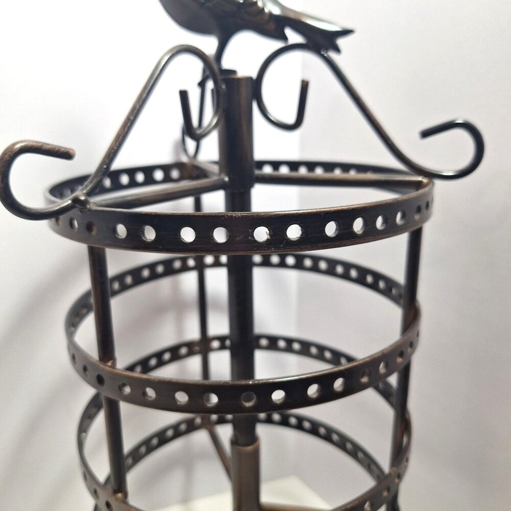 Bronze Bird Earring Holder Rotating Display 14" x 7" Raven Antique Look - Picture 3 of 15